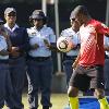 <p>Cameroon s striker  Samuel Eto o controls the ball as South African police officers watch him  during a training session at the Northlands Primary School  northern Durban  South Africa  Saturday  June 12  2010  Cameroon will play the upcoming World Cup soccer tournament in Group E against Japan on Monday June 14 < p>