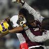 Reuters Pictures 8 months ago Qatar s Bilal Mohammed and Mohammed Saqer  R  fight for the ball with South Korea s Lee Chung