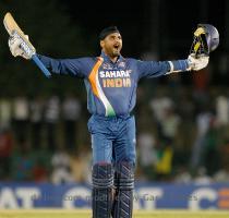 <p>India s batsman Harbhajan Singh celebrates the victory over Pakistan by 3 wickets the at the fourth Asia Cup cricket match between Pakistan and India in Dambulla  Sri Lanka  Saturday June 19  2010  < p>