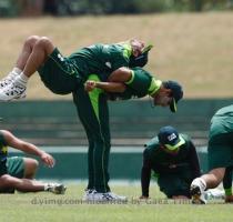 <p>Pakistan cricket team members warm up during a practice session ahead of the Asia Cup match against Sri Lanka in Dambulla  Sri Lanka  Monday  June 14  2010  The four nation cricket event in which India and Bangladesh also play kicks off Tuesday  < p>