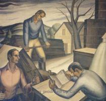 Lincoln in New Salem  Illinois   Works Progress Administration mural inside the Petersburg Post Office  Painted in 1938 by John Winters