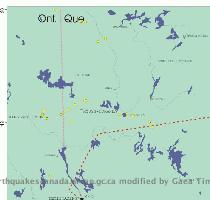 and located  Any earthquake felt by the population of this area  thus magnitude equal or higher than 2 5   could be detected and located  Mining events of Abitibi and T�miscamingue Several seismic events related to the mining activity  MIS  have been recorded over the years  Blasts and cave ins within the mines create seismic waves very similar to those produced by