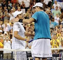 Competing with the physique of his opponent was a particular issue for Roddick  whose Grand Slam season that reached its peak at Wimbledon ended when he was beaten in a fifth set tiebreak  Giant killing  Towering American John Isner is congratulated by Andy Roddick after his defeat The Texan was to perish 7 6  6 3  3 6  5 7  7 6 against the 6ft 9in Isner  whose serve was