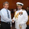 Newly appointed Commander of the Sri Lanka Navy Vice Admiral Thisara Samarasinghe paid a courtesy call on Secretary of Defence Mr  Gotabhaya Rajapaksa