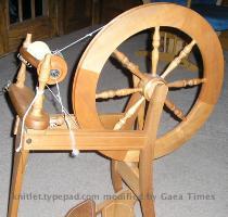 Here s Becci s spinning wheel  as I think I ll always refer to it  It s an Ashford traditional  It arrived after dinner and I had to wait to put it together until after Pete s bedtime  She also sent lots of wool  There was some yarn in progress  so I spun another quarter of a bobbin  then made some two ply  I thought I was doing a decent plying job  but then the yarn