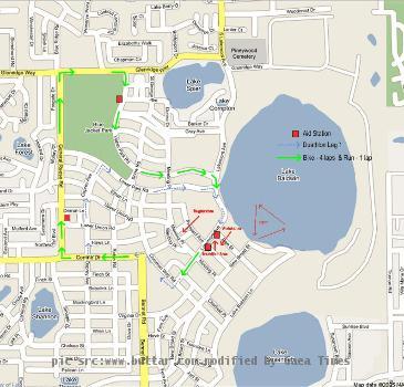 athletes go around the course once  it s the same as the bike course   Aid stations will be 1 mile apart as well as at the entrance and exit of the transition area  MAPS Course Overview Transition   Finish Area  please note this diagram is not to scale  QUESTIONS