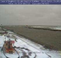 closer to Lake Superior  40 to 50mph wind gusts were being reported with 5 foot snow drifts  Take a look at the web cam from downtown Duluth  near Lake Superior    LOOK AT THOSE WAVES    Look at the Waves from the top of the hill in Duluth    Thanks for the picture Wanda Brandt from Duluth