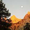 with Adam  Shin  Mark and Sha Jin  We climbed the north face of Lone Pine Peak  a route I and others found a few years ago  This route has plenty of exposure We got an early start and saw early morning light shine on Mt  Whitney as the moon was still in the sky  Our hike starts on the Meysan Lake trail  which goes to Meysan Lake  We followed the trail for five miles before