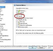 is that the context menu can be modified  Right Click in any empty space in windows explorer  > TortoiseSVN  > Settings  > General  > Context menu will show you the dialog below  In each installation  one of the first things I do is to enable the  Diff  command to appear at the top level of the context menu  This allows me to right click any modified file  and select