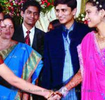 FROM ONE ACE TO ANOTHER  Chess champion Koneru Humpy greeting newly wed couple Chetan Anand and Gutta Jwala at a reception at Imperial