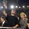 Matt Freed  Post Gazette Steelers coach Bill Cowher hoists the Vince Lombardi trophy  He was accompanied by his wife  Kaye  and children in the post game presentation