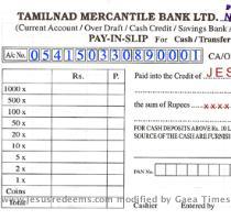 send back the chellan  bank acknowledgemet  along with your full address on the backside of the chellan so that we can able to send you our receipt   Sample Challan  Account name   JESUS REDEEMS   A c No  054150330890001