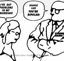 Cartoon  Martha Rosenberg  Is It Really Depression or Could It Be Bipolar Disorder    trumpet the ads  urging unaware victims to take a Symptom Quiz and find out how sick they really are