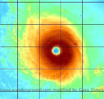 about the same timeframe  2200Z and 0200Z  5pm and 9pm CDT   show the large increase in cirrus radiating outward from the edges of the storm  and the increase in the size of the convection  A water vapor image from 0230Z  9 30pm CDT  shows again just how symmetric and deep the convection is around the center  and how the eye has warmed