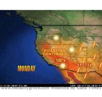 will allow the heat to pump out of the Desert Southwest into much of the West  The high will erase the marine influence along the West Coast  while the extreme heat builds in inland areas   AccuWeather com Across the country  70 large wildfires and wildfire complexes are burning more than 579 000 acres in nine states  according to the latest tally from the National