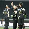 Kolkata Knight Riders celebrate after taking the wicket of Delhi Daredevils Gautam Gambhir  unseen  at the Indian Premier League Twenty20 cricket match in Johannesburg  South Africa  Sunday